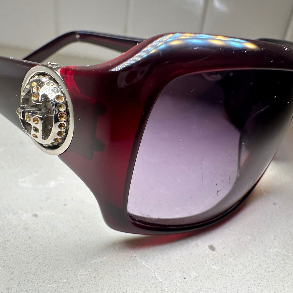 Vintage Y2K GUCCI Sunglasses Womens Burgundy Square Ball Joint Hinge Safilo - Picture 9 of 13